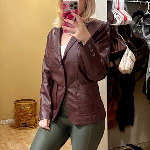 Fashion Classical Style Vogue Vintage Women's Maroon Purple Leather Jacket